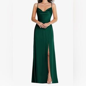 NWT Thread Bridesmaid Cowl Neck A-Line Satin Dress in Hunter Green Size Small